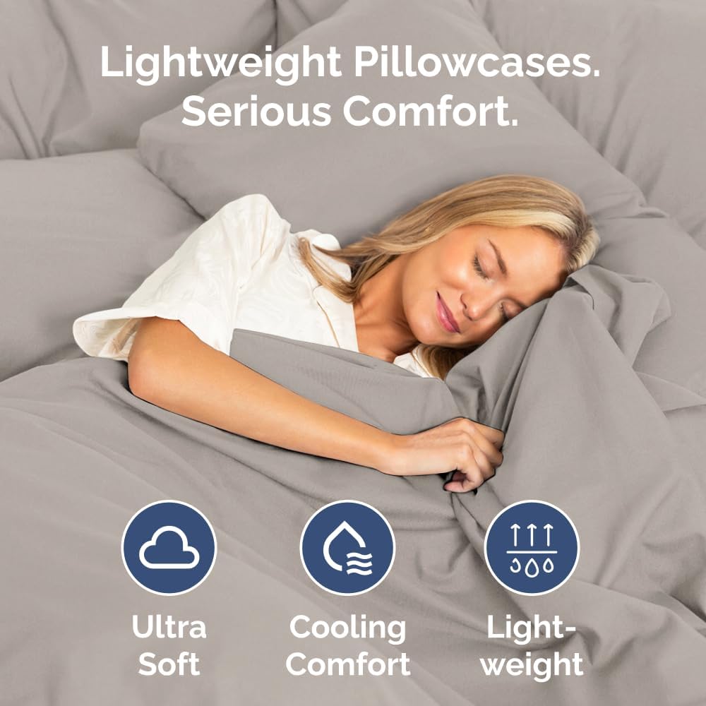 Skiennix Body Pillowcases Set of 4 | Soft, Breathable 20x54 Long Pillow Covers for Side Sleepers - Light Grey