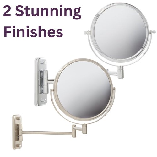 JERDON 8-Inch Two-Sided Swivel Wall Mount Mirror - Makeup Mirror with 8X Magnification & 13.5 inch Wall Extension - Nickel Finish - Model JP7808N
