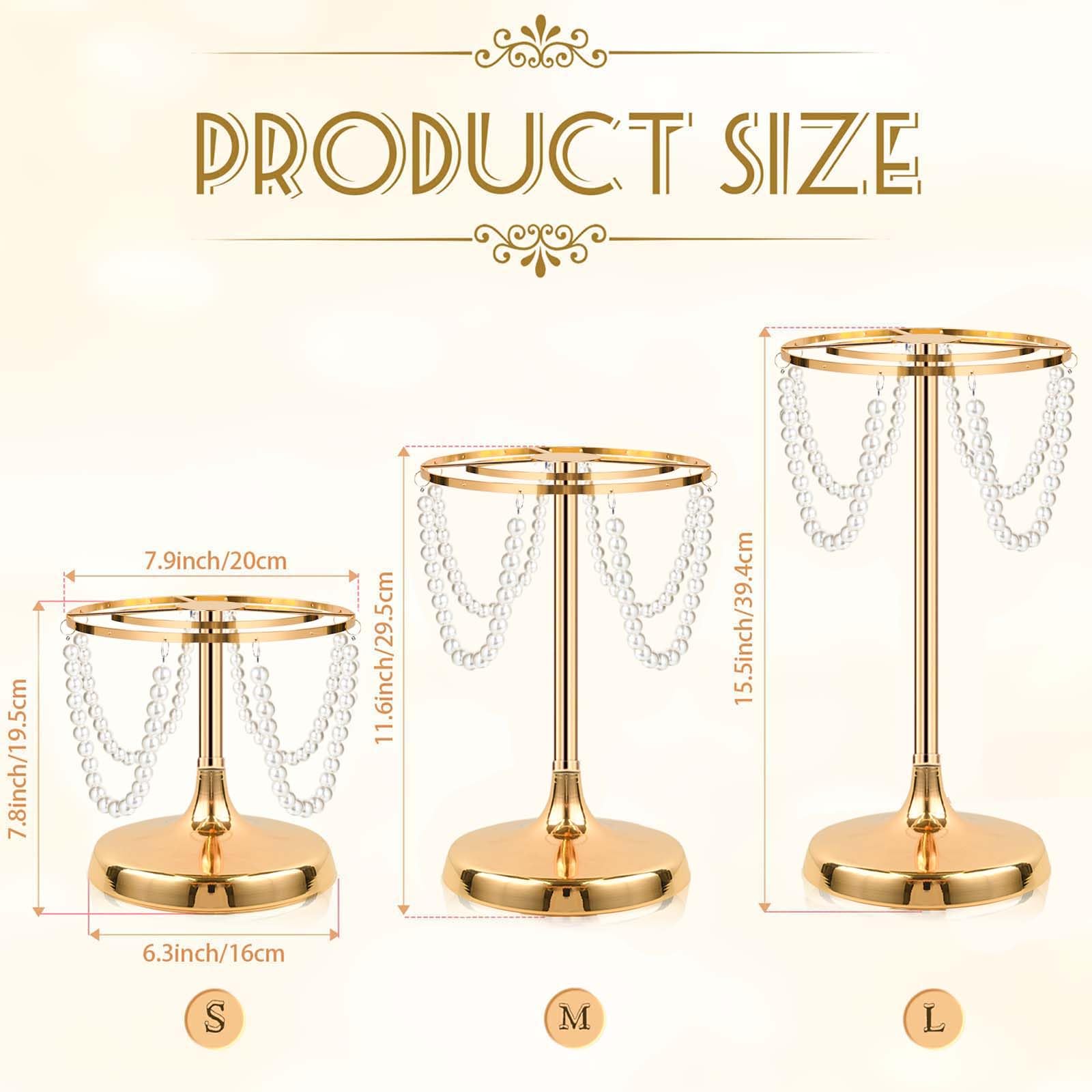 kolnlala Set of 6 Gold Round Pearl Cake Stand, Dessert Table Metal Cake Display Stand Set with Pearl Pendant Wedding Birthday Cake Base Stand for Wedding Anniversary Birthday Party Celebration