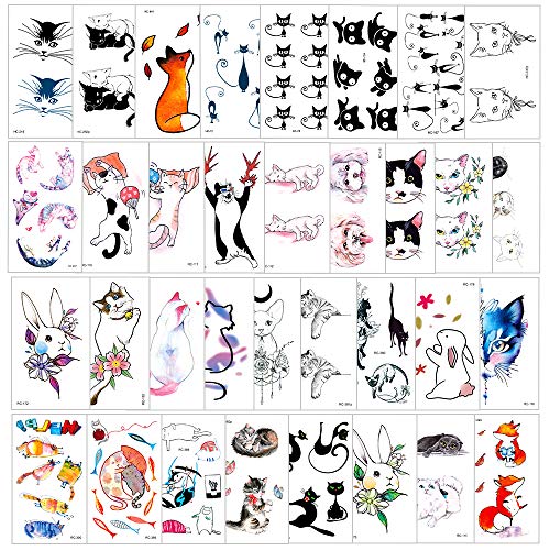 PHOGARY 90 Pcs Kids Temporary Tattoos - 34 Sheets Cute Animal Body Art