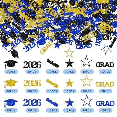 2026 Blue and Gold Graduation Confetti - 200 Pcs Glitter Decor