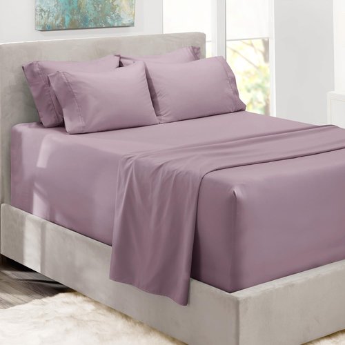 Hearth & Harbor Luxury Soft Extra Deep Pocket Sheet Set - 6 Piece Bed Set for 18-24 Inch Mattresses | Twin, Dusty Purple