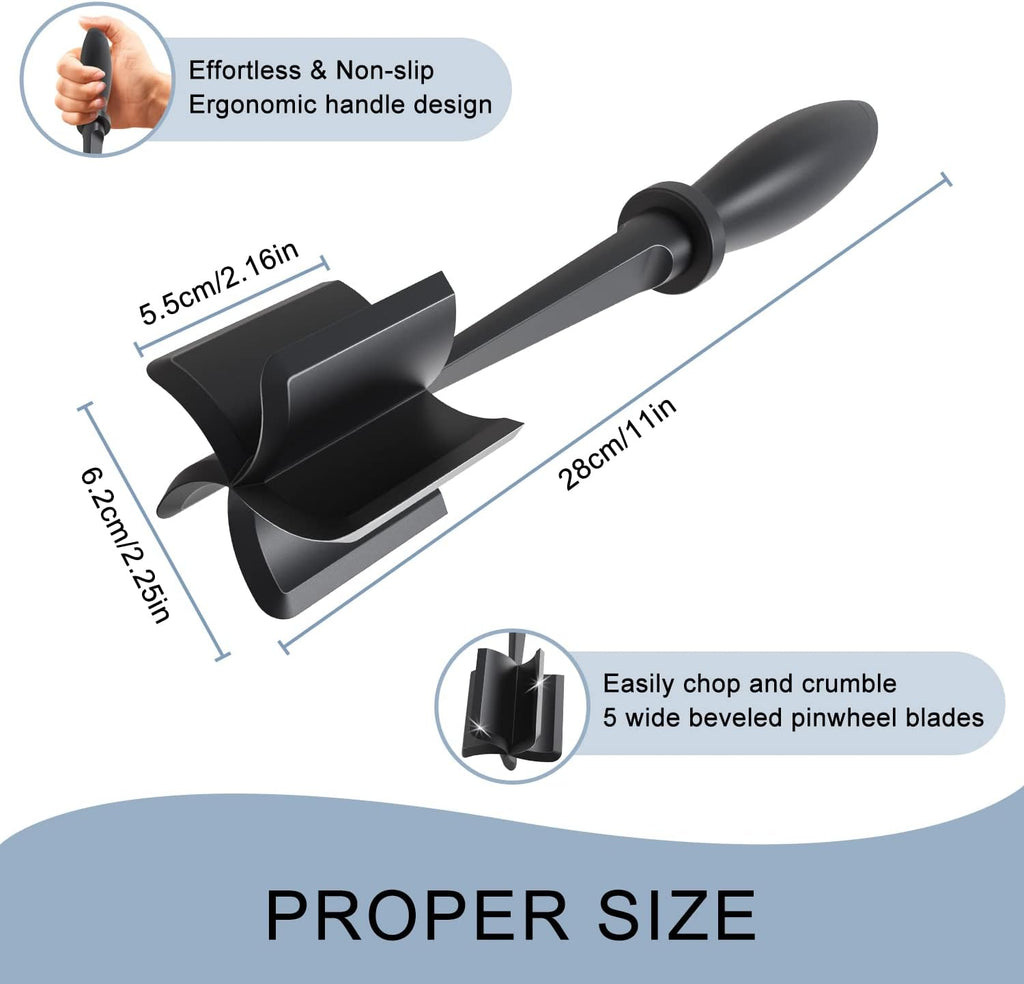 Skiennix Meat Chopper - 5 Curve Blades for Ground Beef & Turkey | Heat Resistant Nylon Utensil