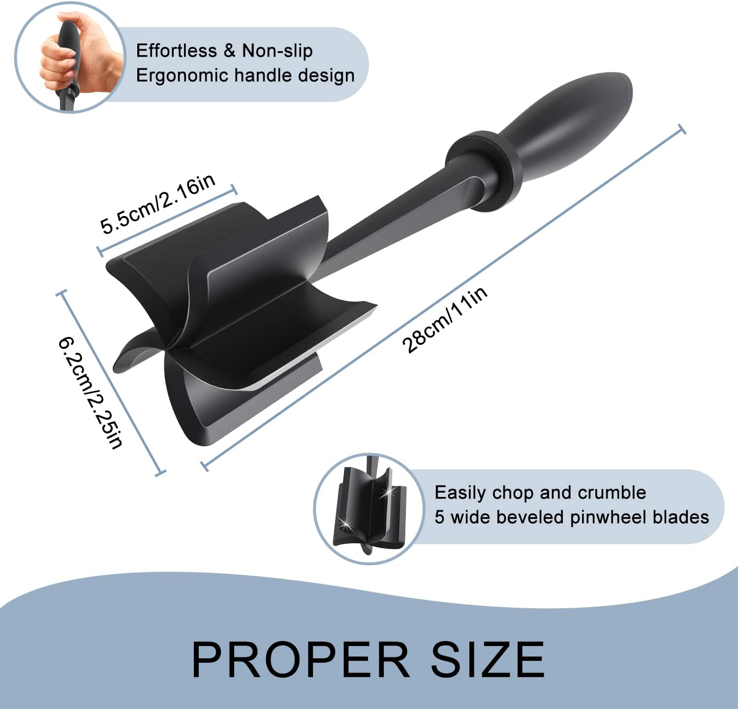 Skiennix Meat Chopper - 5 Curve Blades for Ground Beef & Turkey | Heat Resistant Nylon Utensil