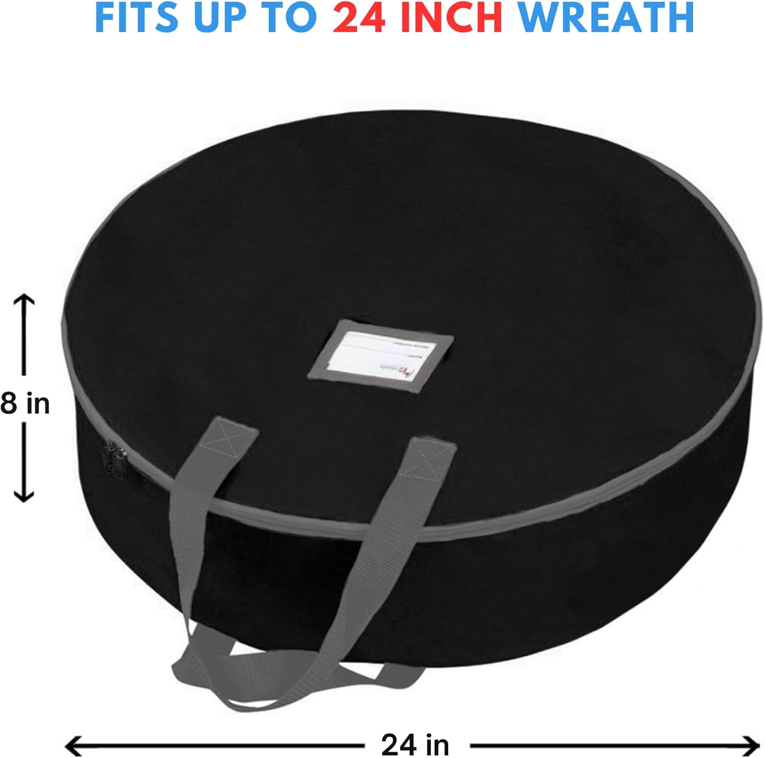 Primode Heavy Duty Christmas Wreath Storage Bag - Durable 600D Oxford Polyester - 24” Black Container with Handles