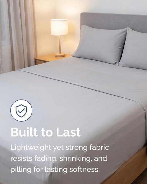 Lightweight Bed Sheet Set by [Brand Name] - Cooling Full Size Bedding for Hot Sleepers - Breathable with Deep Pockets - 1 Flat, 1 Fitted, 2 Pillowcases - Wrinkle Resistant - Light Grey