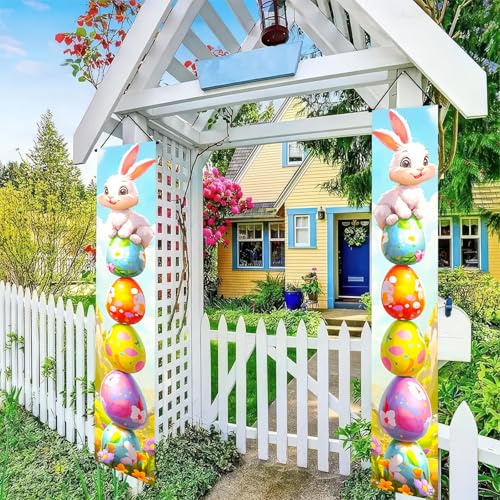 BlissYard Happy Easter Door Banners 71x12 Inch Porch Signs 2 Pcs