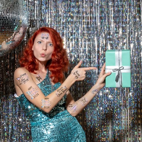 INCOK 2026 New Year Temporary Tattoos - 8 Sheets Disco Party Favors