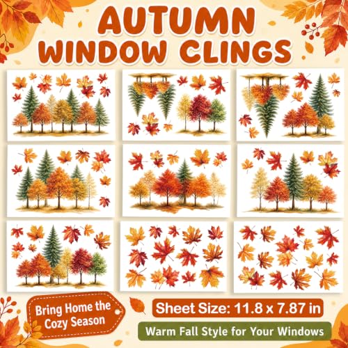 Fall Trees Window Clings - Autumn Leaf Decorations for Home