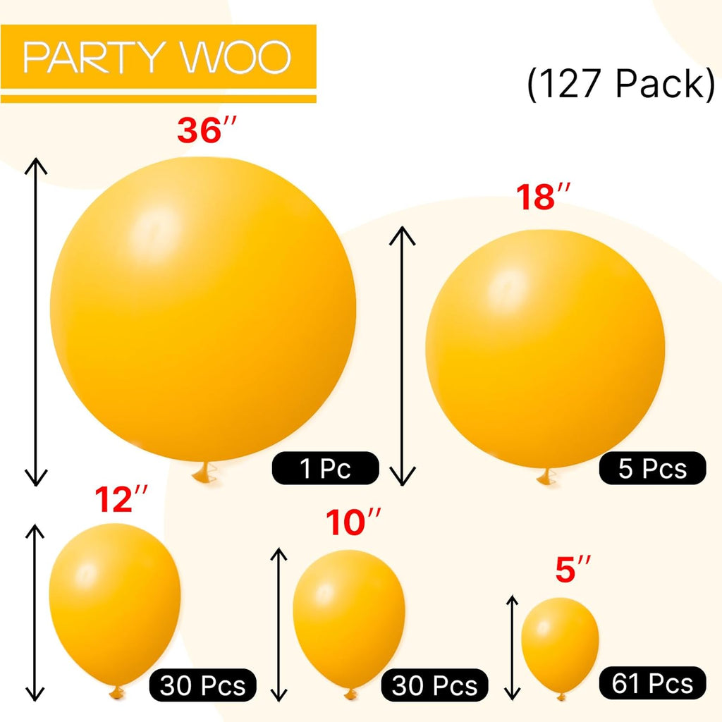 PartyWoo Mustard Yellow Balloons - 127-Piece Fall Balloon Arch Kit | 5-36 Inch Sizes for Birthday & Baby Showers