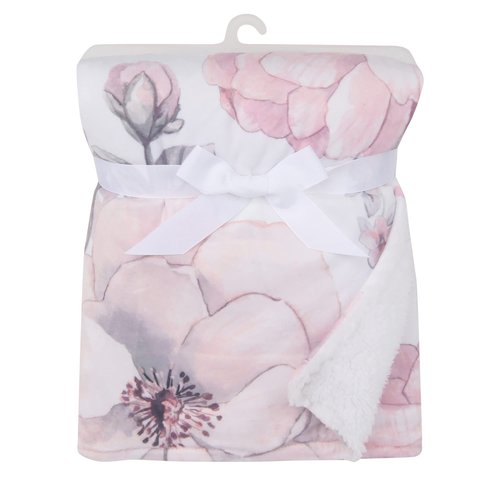 Lambs & Ivy Botanical Baby Watercolor Floral Pink Fleece Baby Blanket