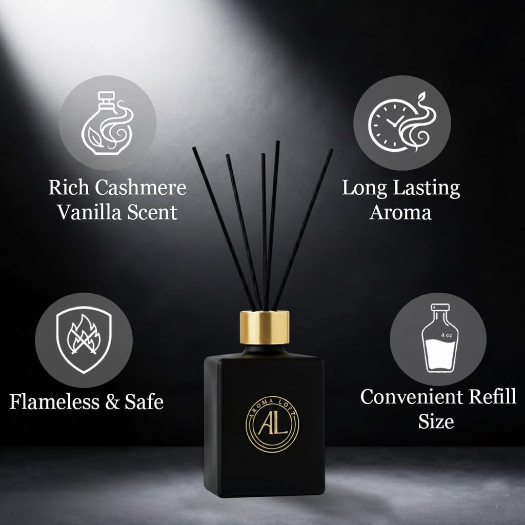 Smell Good Stuff Black Reed Diffuser - Premium Cashmere Vanilla Scent | Long-Lasting 5 oz Oil Set for Home & Office