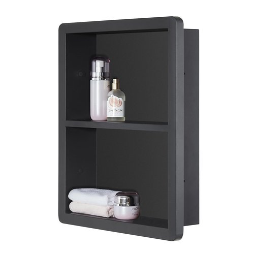 IDYLLOR Shower Niche 14x18, Recessed Medicine Cabinet Without Mirror, 304 Stainless Steel Bathroom Storage Cabinet with Shelf, Waterproof Wall Niche for Bathroom in Matte Black