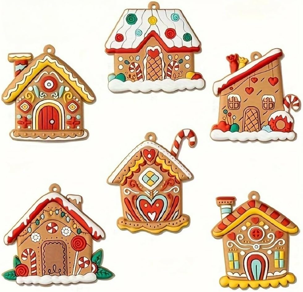 Skiennix Gingerbread House Ornaments - Rustic Christmas Tree Decor | 6-Piece Holiday Set