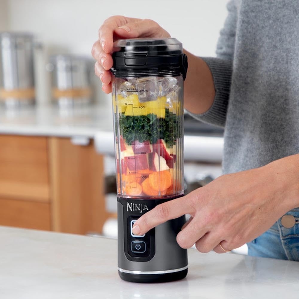 Ninja BC151BK Portable Blender - Cordless 18oz Personal Blender for Smoothies & Shakes | BPA-Free, Leakproof Lid, USB-C Rechargeable, Black