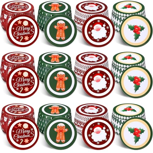 Gingerbread Man Metal Cookie Tins with Lids - 8 oz, Pack of 12, Christmas Themes
