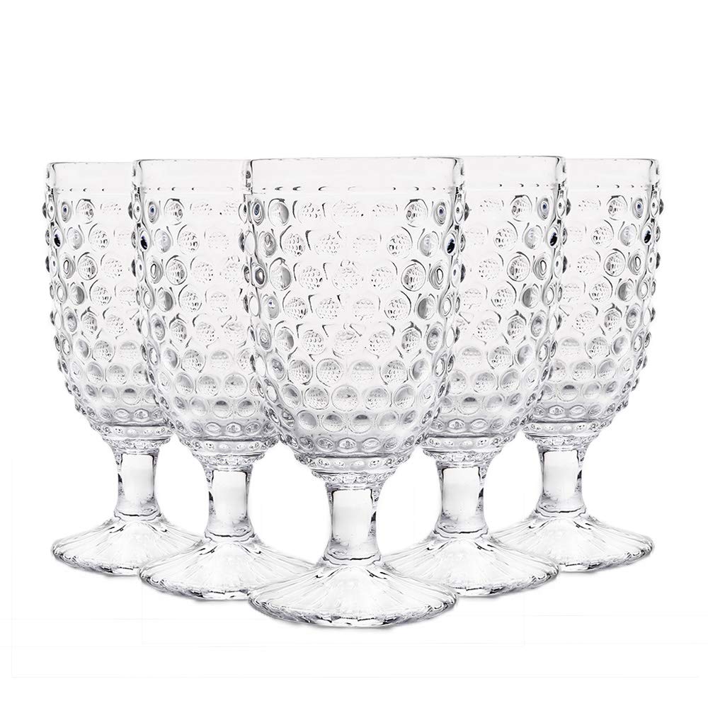 G Hobnail Drinking Glasses 6 Set, 13.3 oz Vintage Water Goblets Iced Tea Beverage Goblets Hobnail Glassware,Hobnail Goblet Glasses,Glass Cups for Wine,Soda,Juice,Dinner Parties,Bars, Restaurants Clear