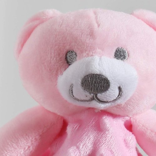 CREVENT Baby Security Blanket - Soft Minky Dot & Sherpa Backing, Adorable Pink Bear Design for Infants