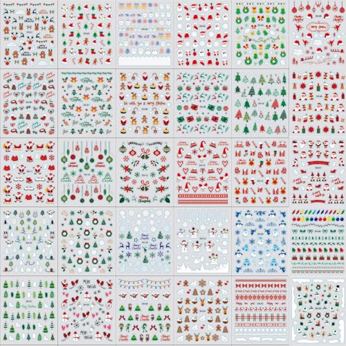 Dulyork 30 Sheets Christmas Nail Art Stickers 3D Adhesive Snowflake Decals