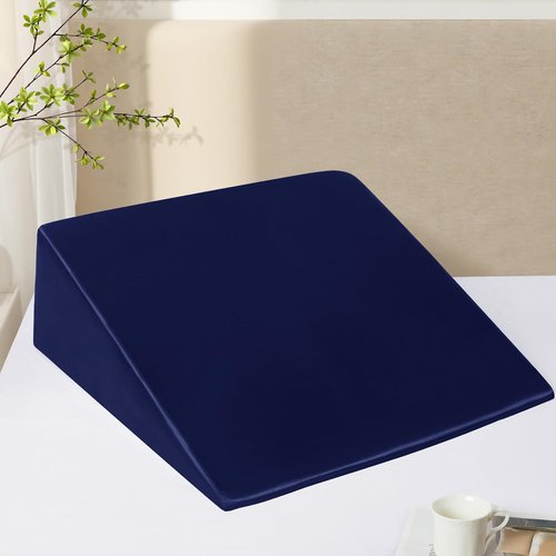 RUDONG M Satin Wedge Pillow Cover 25"x25"x8" - Soft Breathable Zippered Wedge Pillow Case, Machine Washable Pillowcase (Navy Blue, 1 Pack - Pillow Not Included)