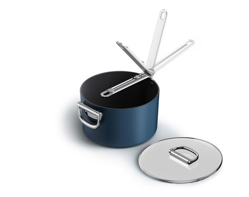 Joseph Joseph Space 5.4qt Nonstick Sauce Pan with Lid & Folding Handle, Ceramic Coating, Induction & Oven Safe