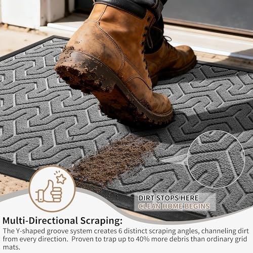 Yimobra Heavy Duty Outdoor Front Door Mat, 29.5x17 Inch Y-Patterned Grey