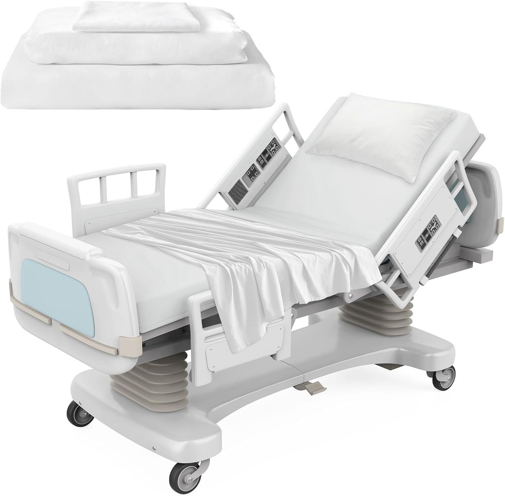 Regine Switzerland Hospital Bed Sheets Set - 3-Piece Fitted, Flat & Pillowcase - White, 36"×84"×14"