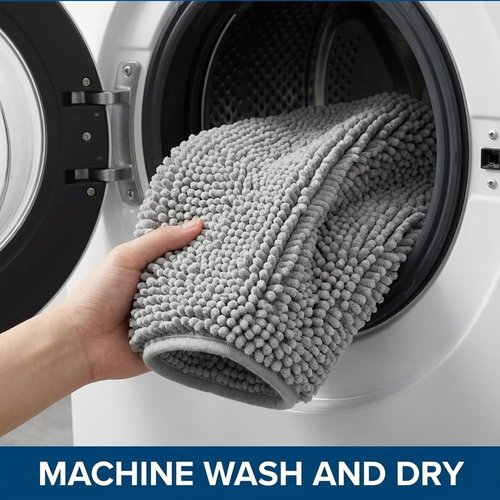 Bathroom Rugs Sets 2 Piece,Super Absorbent Chenille Bath Mats and U-Shaped Toilet Rug,Strong PVC Non Slip Backing,Microfiber Washable Dry Quickly Bath Mats for Bathroom(20"x32"+20"x20"U, Light Grey)