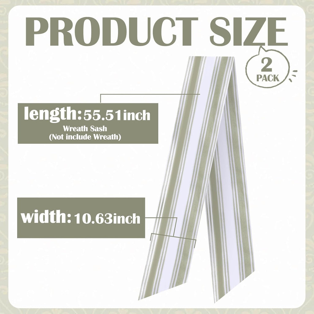 Skiennix Wreath Sash - 2 Pcs Boho Stripe Sashes for Front Door | 60 Inch Blank Scarf for Rustic Decor