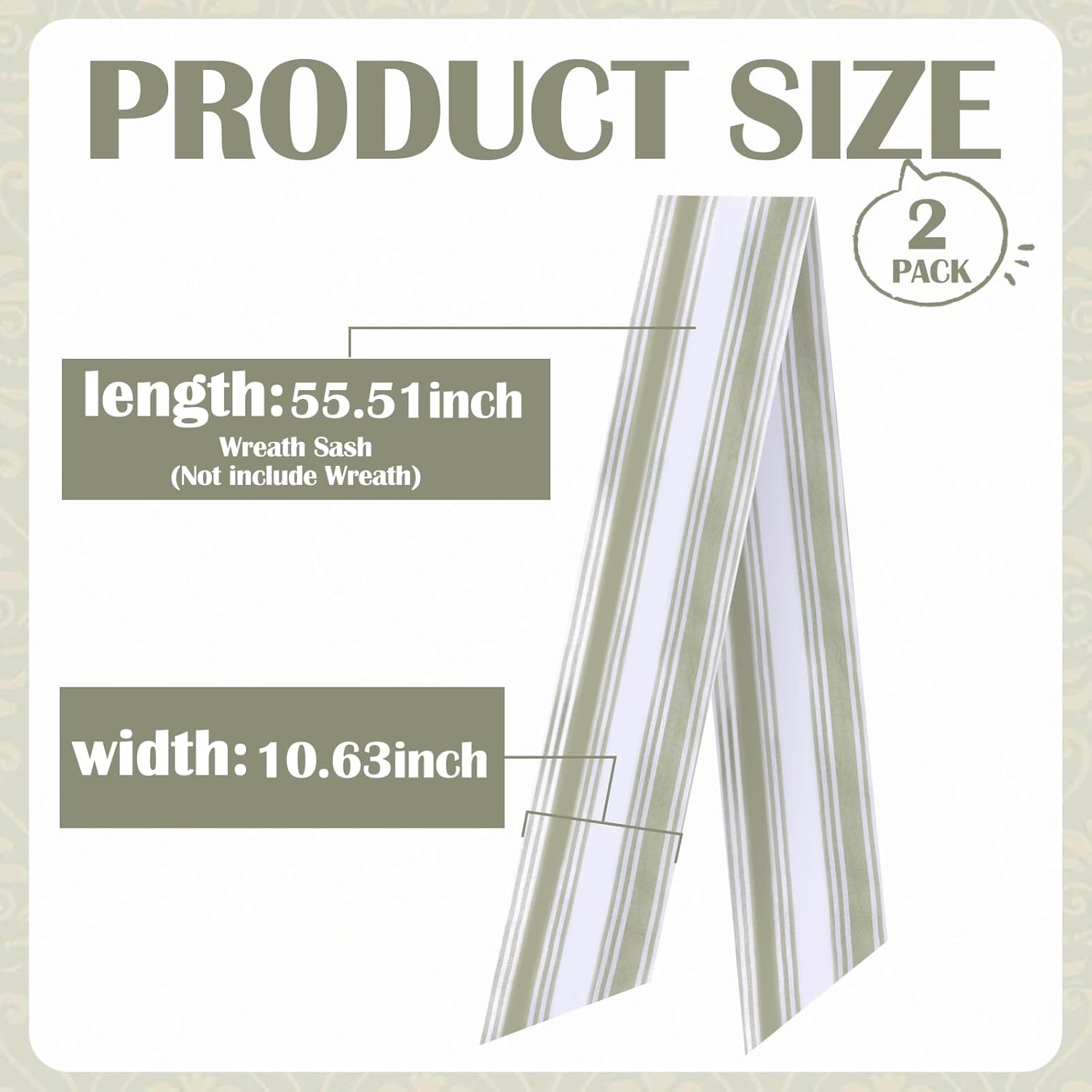 Skiennix Wreath Sash - 2 Pcs Boho Stripe Sashes for Front Door | 60 Inch Blank Scarf for Rustic Decor