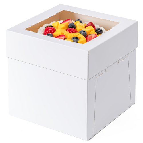 5 Pack Cake Boxes 10 Inch, 10x10x8 Inches Tall Cake Large Box, Disposable Cakes Transport Containers with Lids, Bakery Boxes with Large Window, for Cookies Pies Cupcakes Pastry-Wedding,Birthday, Party