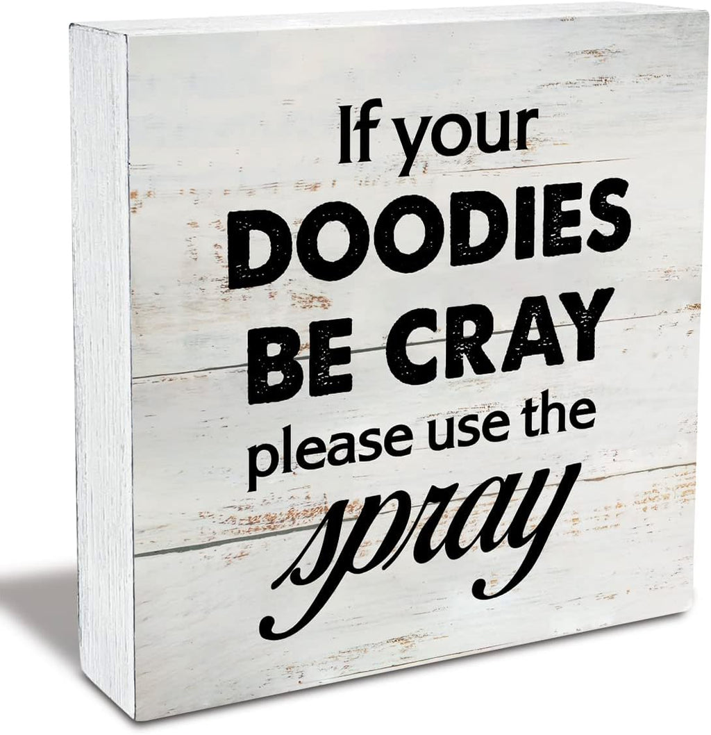 Rustic Bathroom Wood Box Sign - Funny Humor Decor for Farmhouse Restroom | 5 x 5 Inch