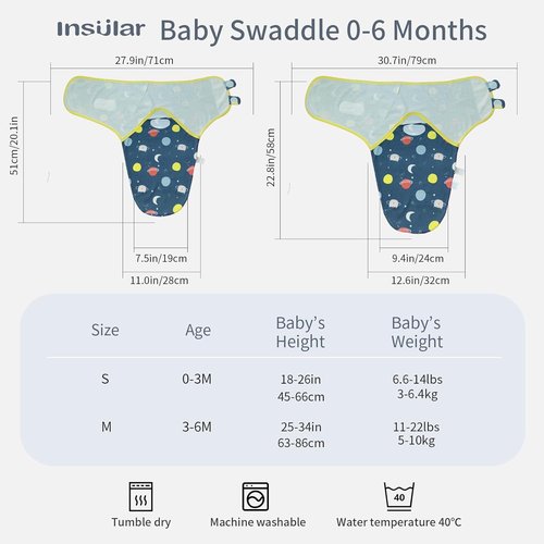 Insular Baby Swaddle Wrap - Adjustable Swaddling Blanket Set for Newborns | Soft Cotton, 3 Pack, Space, Small (0-3 Months)