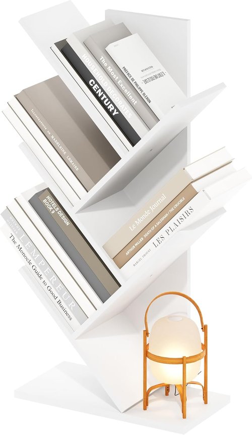 Furinno 5-Tier Tree Bookshelf - Stylish Angled Open Design for Room Decor | White, 8.4 x 15.7 x 30.3