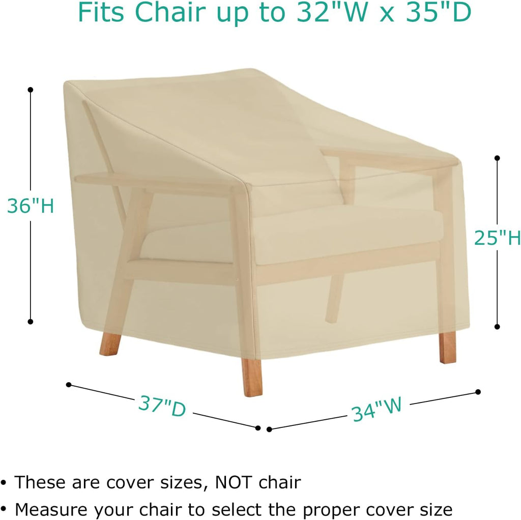 SunPatio Outdoor Chair Covers - Heavy Duty Waterproof Protection | 2 Pack, Beige, 34" W x 37" D x 36"/25" H