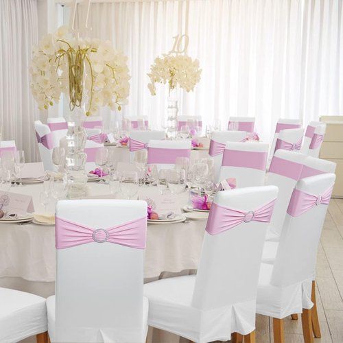 Babenest Spandex Chair Sashes - 50PCS Premium Stretch Covers with Buckle Slider for Weddings & Events | Pink