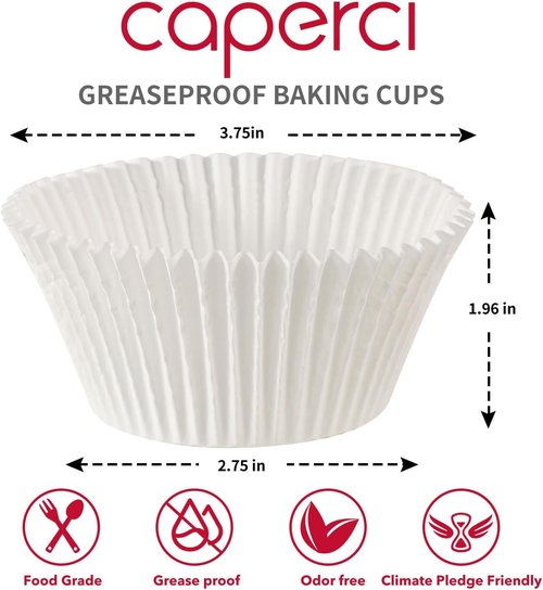 Caperci Jumbo Cupcake Liners - 300-Count White Muffin Baking Cups | No Smell, Food Grade, Grease-Proof