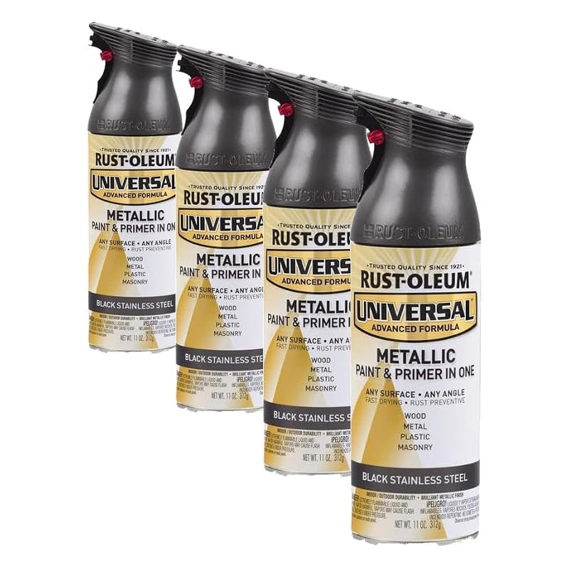 Rust-Oleum Metallic Spray Paint, Black Stainless Steel, 11 oz (Pack of 4)