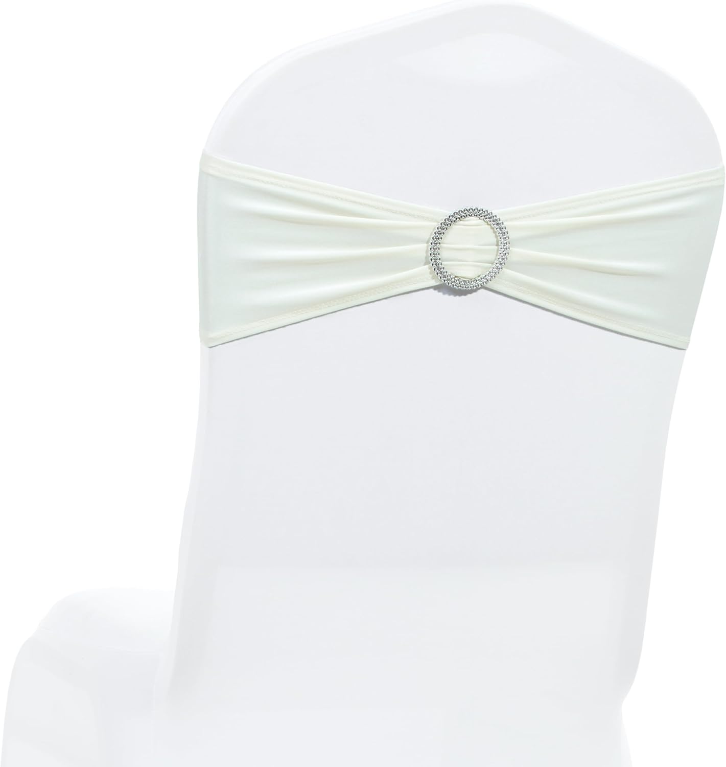 MDS Spandex Chair Sashes - Universal Fit Elastic Stretch Bow Ties with Buckle for Weddings | Ivory, Pack of 150