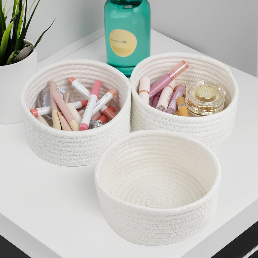 Small Woven Baskets Set by [Brand Name] - Cute Cotton Rope Organizing Bins for Nursery & Bathroom