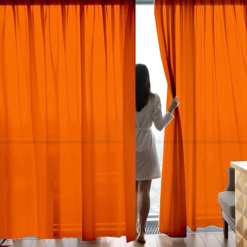 2 Panels Orange Curtains for Living Room Boho Solid Light Filtering Curtains for Bedroom Modern Bright Orange Window Treatment Set Rod Pocket Drapes Elegant Farmhouse Semi Sheer Curtains 52X84 Inches
