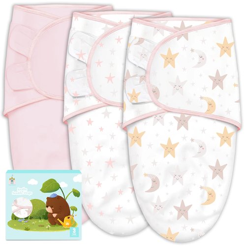Cute Castle Baby Swaddle Sleep Sacks - Ergonomic Newborn Swaddles for Boys & Girls | 3-Pack (0-3 Months - Pink, Moon, Stars)