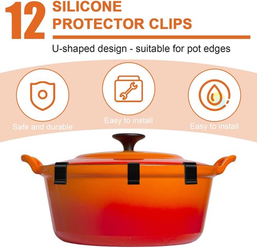 Gosknor Silicone Dutch Oven Lid Protector Clips - 12pcs Set in Black for Round & Oval Lids