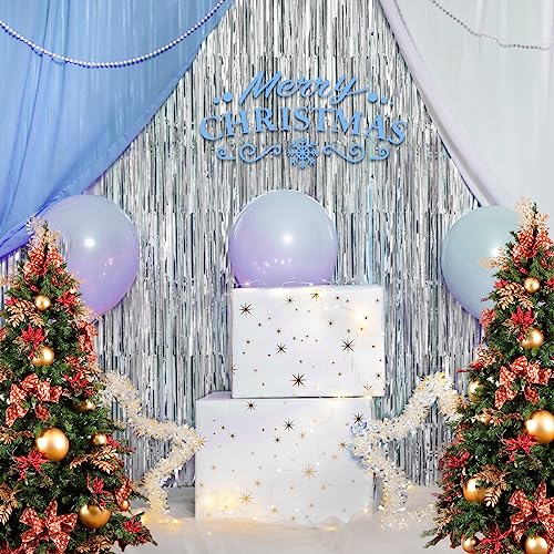 Accevo Silver Party Streamers - 3 Pack Metallic Tinsel Curtains