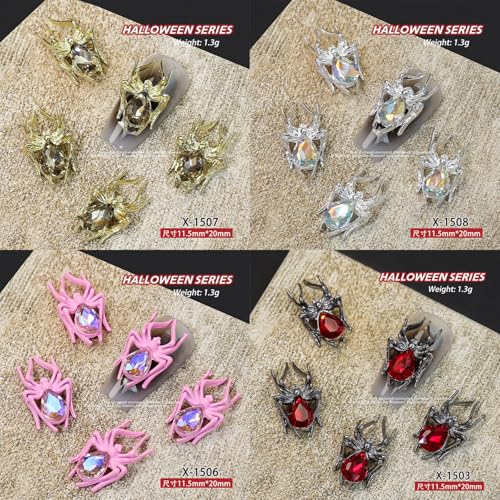 12 Pcs Metal Spider Nail Charms Rhinestone Halloween Nail Art Decorations