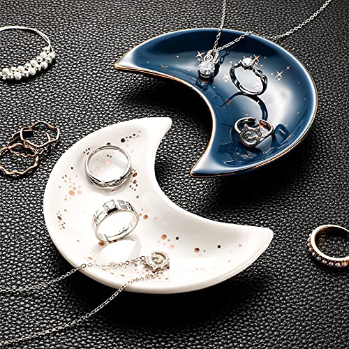 Patelai Moon Jewelry Tray Set - Ceramic Trinket Dish for Rings (Blue, White)