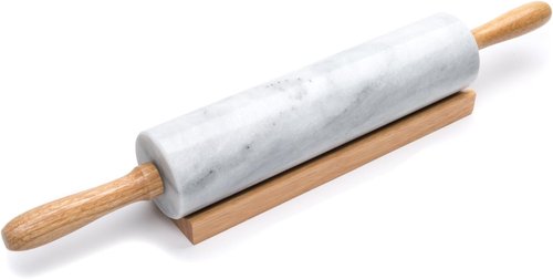 Fox Run Marble Rolling Pin - Polished Design with Wooden Cradle | 10-Inch Barrel, White