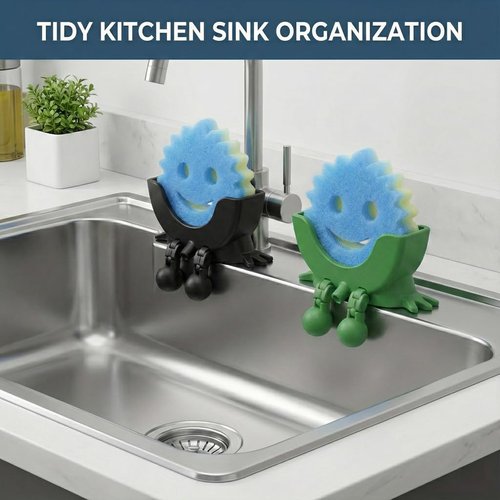2 Pack Cute Sponge Holder with Drainage - Funny Sponge Stand for Kitchen Sink - Kitchen Gadgets Accessories