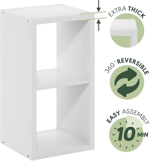 Furinno Decorative Cube Storage Organizer - Open Back Design, 2-Tier, White Finish