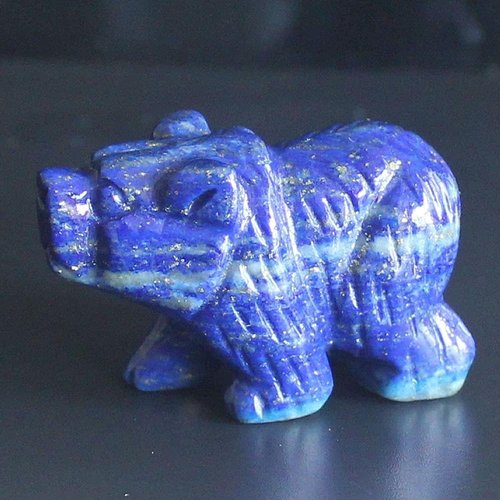Hand-Carved Lapis Bear Figurine - Unique Mixed Gemstone Crystal Animal Sculpture